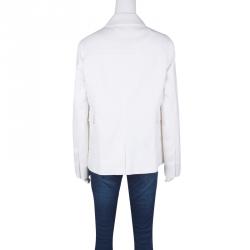 Pre Owned Tory Burch White Cotton Gold Clasp Detail Graham Jacket M