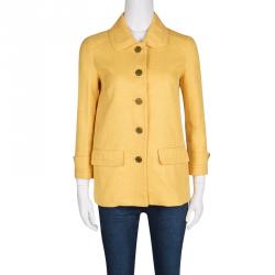 Pre Owned Tory Burch Yellow Textured Cotton Button Front Jacket S