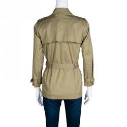 Pre Owned Tory Burch Khaki Cotton Square Button Detail Belted Short Trench Jacket M 
