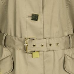 Pre Owned Tory Burch Khaki Cotton Square Button Detail Belted Short Trench Jacket M 