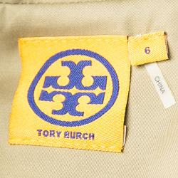 Pre Owned Tory Burch Khaki Cotton Square Button Detail Belted Short Trench Jacket M 