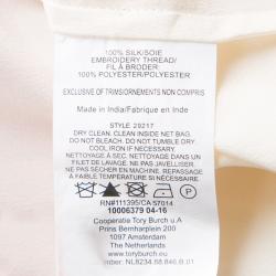 Pre Owned Tory Burch Cream Embellished Embroidered Tie Detail Silk Top M