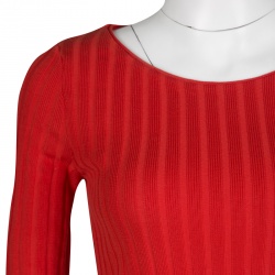 Pre Owned Tory Burch Spark Red Cotton Rib Knit Short Sleeve Top S