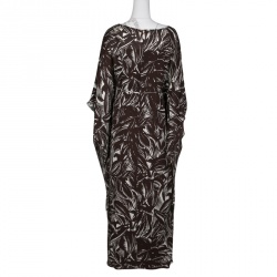 Pre Owned Tory Burch Brown and White Printed Silk Tie Detail Kaftan S