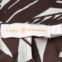 Pre Owned Tory Burch Brown and White Printed Silk Tie Detail Kaftan S
