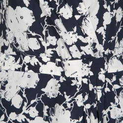 Pre Owned Tory Burch Navy Blue and White Floral Printed Cap Sleeve Victoria Dress M