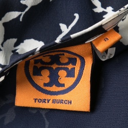 Pre Owned Tory Burch Navy Blue and White Floral Printed Cap Sleeve Victoria Dress M