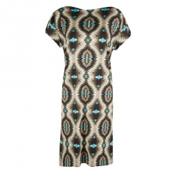 Tory Burch Multicolor Geometric Print Silk Boat Neck Dress M