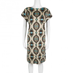 Tory Burch Multicolor Geometric Print Silk Boat Neck Dress M