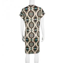 Tory Burch Multicolor Geometric Print Silk Boat Neck Dress M