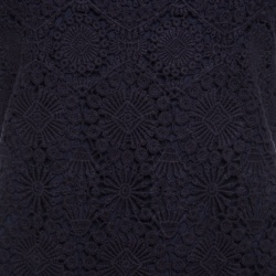 Pre Owned Tory Burch Navy Blue Floral Embroidered Lace Short Sleeves Dress M