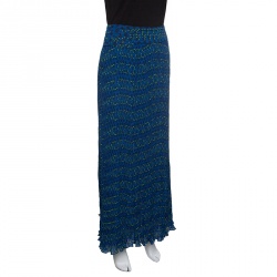 Pre Owned Tory Burch Indian Ocean Blue Courchevel Pleated Printed Maxi Skirt M