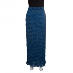 Pre Owned Tory Burch Indian Ocean Blue Courchevel Pleated Printed Maxi Skirt M