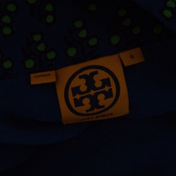 Pre Owned Tory Burch Indian Ocean Blue Courchevel Pleated Printed Maxi Skirt M