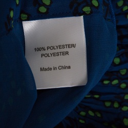 Pre Owned Tory Burch Indian Ocean Blue Courchevel Pleated Printed Maxi Skirt M