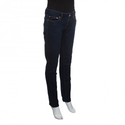 Pre Owned Tory Burch Indigo Dark Wash Denim Logo Embroidered Super Skinny Jeans M