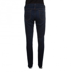 Pre Owned Tory Burch Indigo Dark Wash Denim Logo Embroidered Super Skinny Jeans M