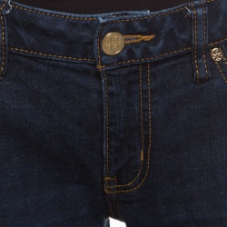 Pre Owned Tory Burch Indigo Dark Wash Denim Logo Embroidered Super Skinny Jeans M