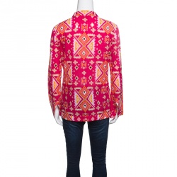 Pre Owned Tory Burch Pink Printed Cotton Embellished Long Sleeve Top S