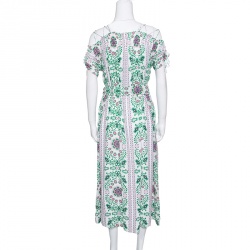 Pre Owned Tory Burch Floral Garden Party Printed Silk Belted Asilomar Midi Dress S