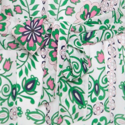 Pre Owned Tory Burch Floral Garden Party Printed Silk Belted Asilomar Midi Dress S