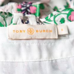 Pre Owned Tory Burch Floral Garden Party Printed Silk Belted Asilomar Midi Dress S