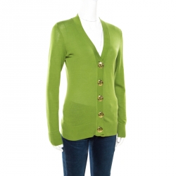 Pre Owned Tory Burch Lemon Green Cotton Button Front Simone Cardigan XS