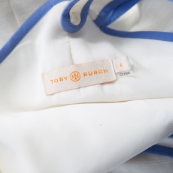 Pre Owned Tory Burch White Cotton and Linen Cornflower Embroidered Emilia Dress M