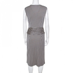 Pre Owned Tory Burch Navy Blue and Off White Polka Dotted Silk Jersey Epaulette Detail Dress M