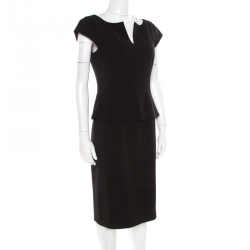 Tory Burch Black Crepe Cap Sleeve Peplum Katy Dress M