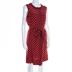 Pre Owned Tory Burch Brick Red Polka Dot Graham Sleeveless Dress M