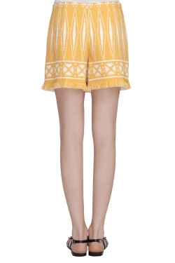 Pre Owned Tory Burch Honey Mustard and Ivory Fringed Jacquard Savora Shorts S