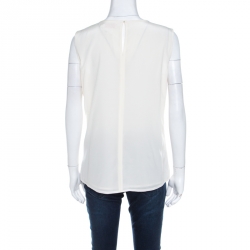 Pre Owned توب توري برش طيات أمامية بلا أكمام حرير عاجي S