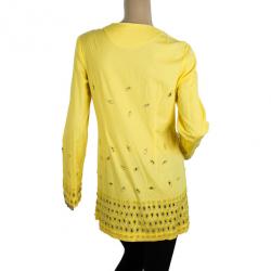 Pre Owned Tory Burch Yellow Embellished Tunic Top M