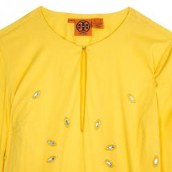 Pre Owned Tory Burch Yellow Embellished Tunic Top M