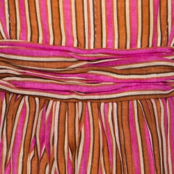 Pre Owned Tory Burch Orange and Pink Striped Linen A Line Dress S