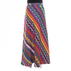 Pre Owned Tory Burch Multicolor Diagonal Stripe Patchwork Embroidered Clemente Maxi Skirt S