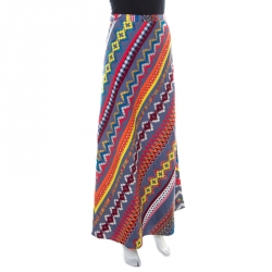 Pre Owned Tory Burch Multicolor Diagonal Stripe Patchwork Embroidered Clemente Maxi Skirt S