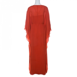 Tory Burch Orange Silk Blaze Maxi Kaftan Dress S