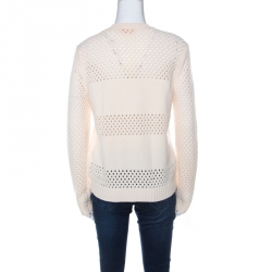 Pre Owned Tory Burch Cream Open Knit Wool Leona Sweater S 