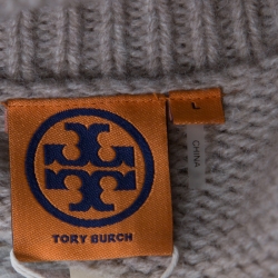 Pre Owned Tory Burch Beige Knit Striped Sleeve Sweater L 