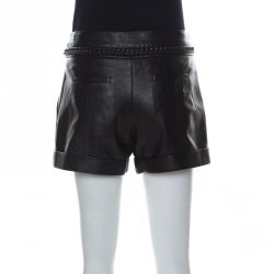 Pre Owned Tory Burch Black Leather Chain Detail Shorts S
