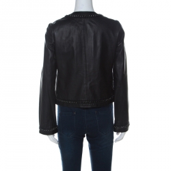 Pre Owned Tory Burch Black Leather Chain Detail Jacket M