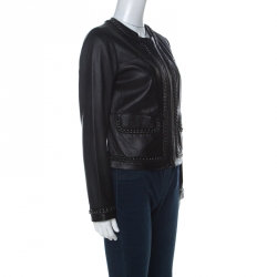 Pre Owned Tory Burch Black Leather Chain Detail Jacket M