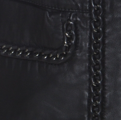 Pre Owned Tory Burch Black Leather Chain Detail Jacket M