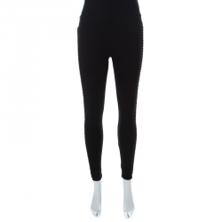Pre Owned Tory Burch Black Cotton Jersey Side Chain Detail Leggings XS 