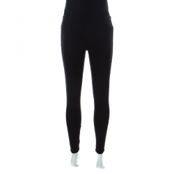 Pre Owned Tory Burch Black Cotton Jersey Side Chain Detail Leggings XS