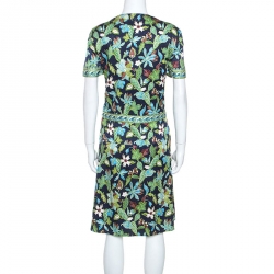 Pre Owned Tory Burch Multicolor Printed Stretch Silk Garden Visteria Dress M