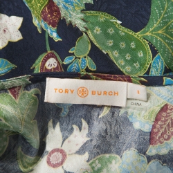 Pre Owned Tory Burch Multicolor Printed Stretch Silk Garden Visteria Dress M