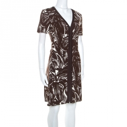 Tory Burch Brown Printed Stretch Knit Coconut Tabora Dress M